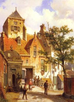 Willem Koekkoek : A Street Scene In Haarlem